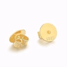 Bạc 925 DIY Làm đồ trang sức Bằng phẳng Đầu Tai Tai Trụ Tai Tai Vàng Màu sắc - Vàng - Xem 2