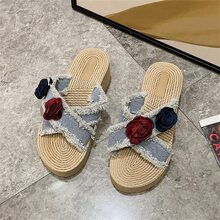 de mujeres plataforma Zapatillas , verano coreano estilo Sandalias planas para mujeres - Rojo - Ver 3