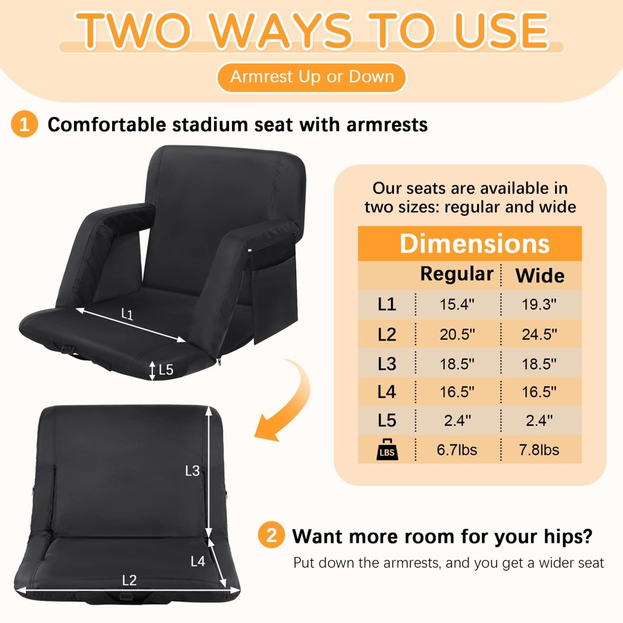 Stadium Seats With Back Support 2 Pack, Folding Bleacher Seats With Arm