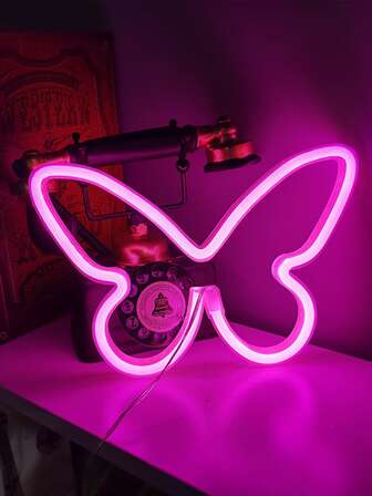 1入組蝴蝶形狀極簡風格霓虹燈適用於家庭裝飾用品