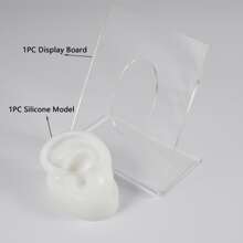 1set White Silicone Flexible Ear Model For Piercing Practice And Jewelry Display Teaching Tool Kit Includes Ear Model, Display Board, And Daily Piercing Demonstration - White - View 3