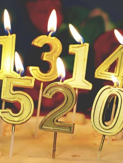 1pc Golden Number Birthday Candle 0-9 Gold Plated Cake Decoration Candle For Birthday Party And Baking,Christmas