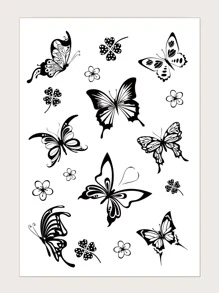 Tatuaje temporal Pegatinas para pequeño de cuerpo con negro con mariposa con flor patrón , dedos , muñecas , 1 pieza - Negro - Ver 3