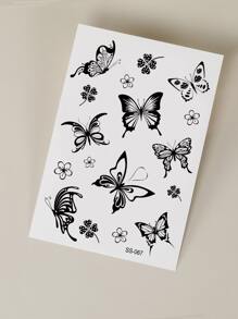 Tatuaje temporal Pegatinas para pequeño de cuerpo con negro con mariposa con flor patrón , dedos , muñecas , 1 pieza - Negro - Ver 5