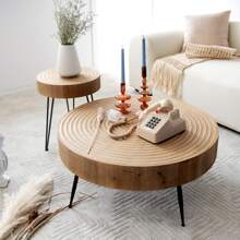 COZAYH 2-Piece Modern Farmhouse Living Room Coffee Table Set, Nesting Coffee Table Round Natural Wood Finish - Natural Ring Pattern - View 6