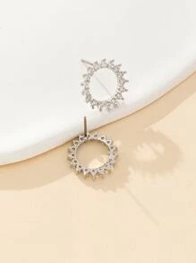 2入組女性用銅製優雅時尚的淑女向向日葵形耳環,中空與鑲嵌設計