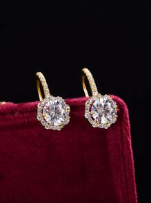 Stylever 1 Pair Gorgeous Sparkle Earrings For Women S925 Sterling Silver Zirconia Flash Earrings Fine Jewelry Gift For Girls Prom Party Decor Holiday - Gold - View 4