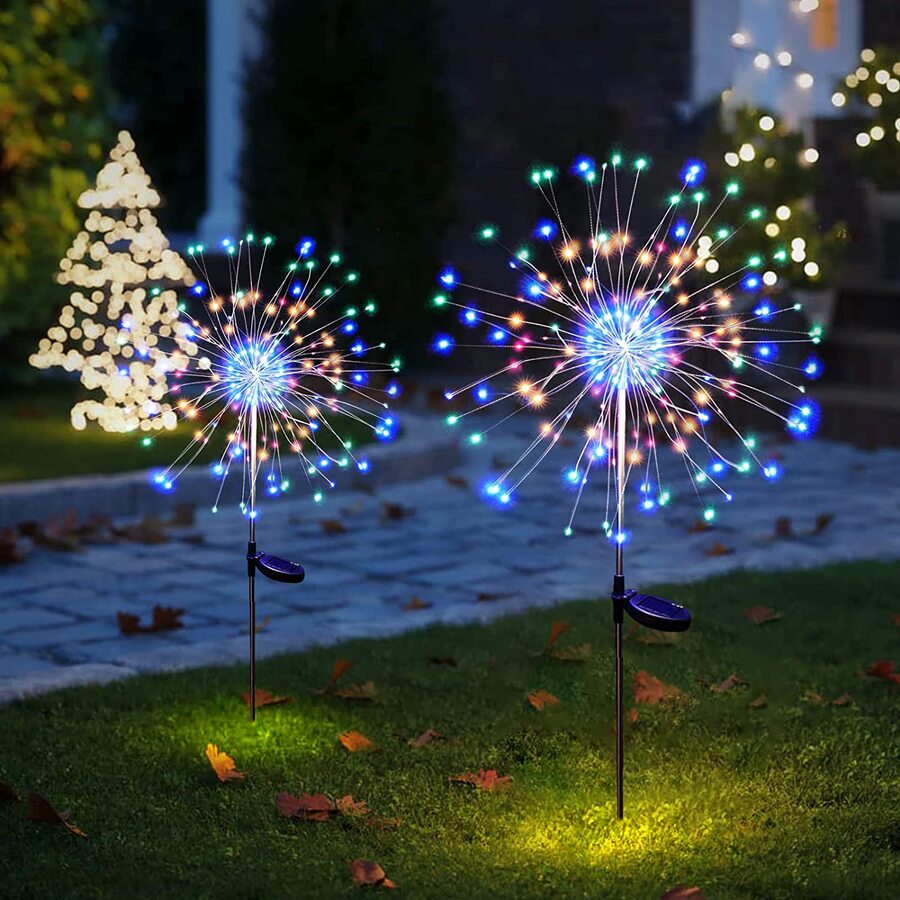 Luces de cadena con diseño tipo fuegos artificiales solares, iluminación de jardín exterior para caminos, patios y jardines - Multicolor - Ver 1