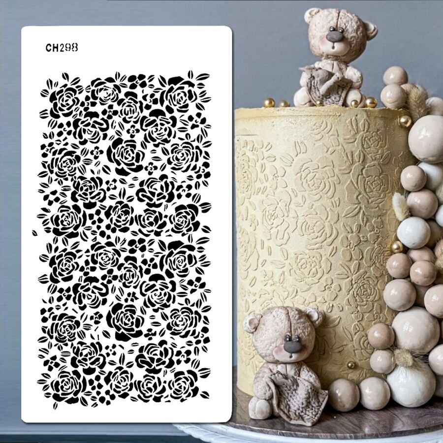 1pc Cake Stencil Template Cake Decoration Mold Rose Flowers Shape Lace Pattern for Wedding Birthday Party Baking Confectionery Utensils Cake Cookie Fondant Buttercream Floral Border Stencil Crafts Walls Painting Wrapping Scrapbooking Drawing Stencil