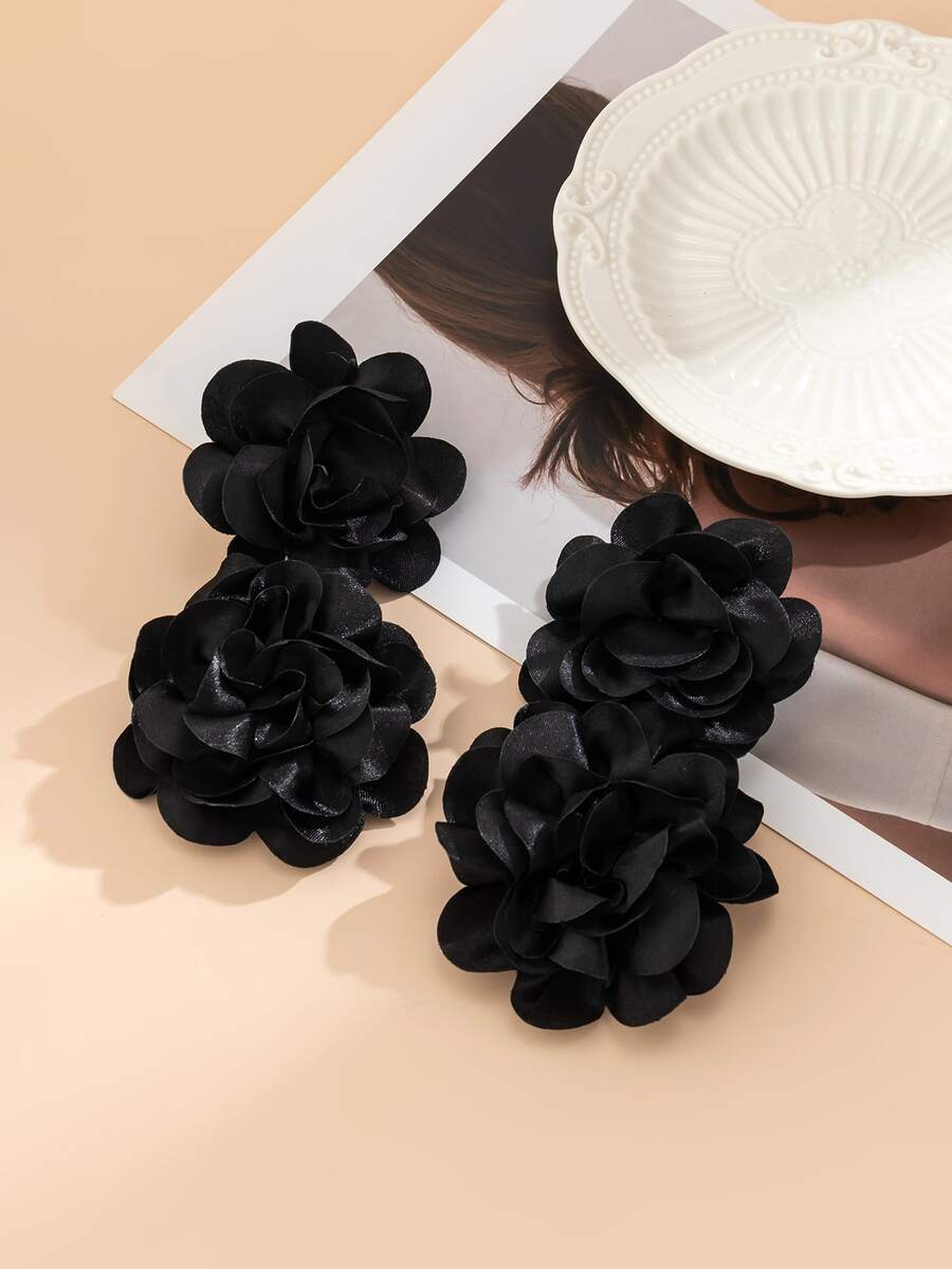 1 Pair Elegant Fashion Fabric Flower Earrings, Glamorous Accessory For