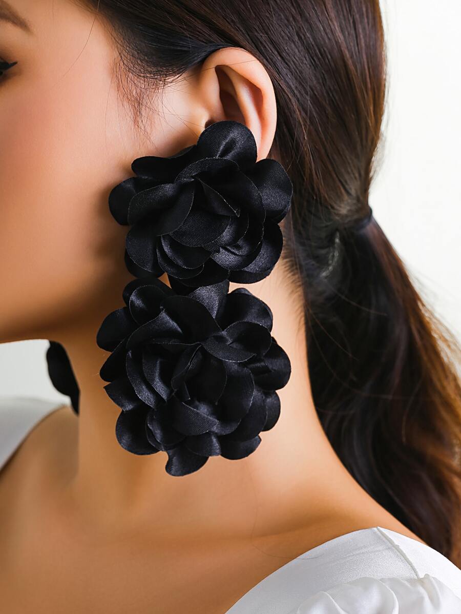 1 Pair Elegant Fashion Fabric Flower Earrings, Glamorous Accessory For