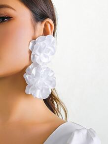 1 cặp hoa tai vải thanh lịch cho nữ, phụ kiện thời trang sàn diễn sang trọng, quà tặng tiệc ngày lễ (kèm theo miếng đệm trắng hoặc miếng lót trong suốt ở mặt sau hoa tai để tránh kim đâm vào bao bì, sản phẩm thực tế có thể khác nhau) - trắng - Xem 2