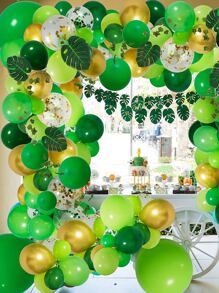 132pcs Jungle Theme Green Latex Balloon, Palm Leaf, Wreath, Arch Decoration Set, Suitable For Spring, Summer, Birthday, Wedding, Anniversary, Celebration, Party, Christmas - Army Green - View 2