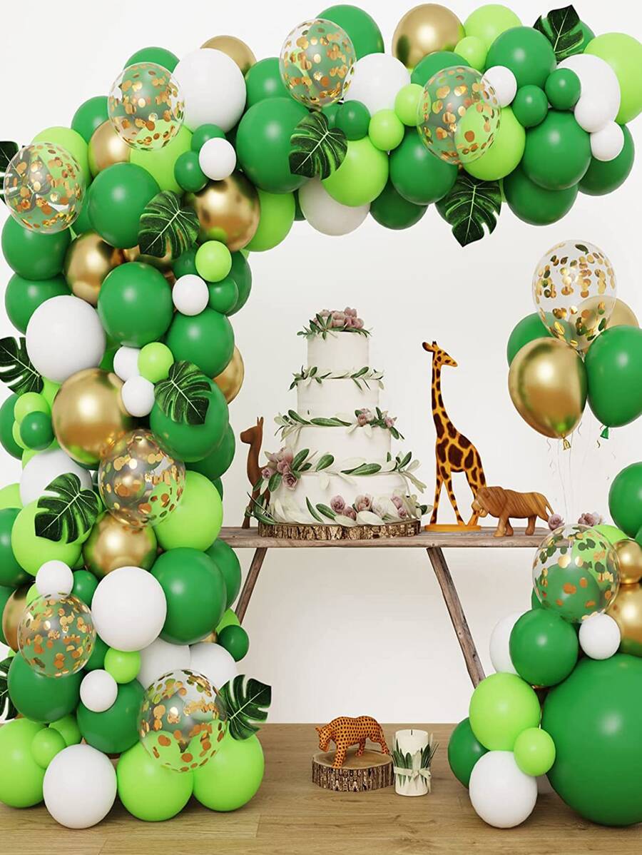 132pcs Jungle Theme Green Latex Balloon, Palm Leaf, Wreath, Arch Decoration Set, Suitable For Spring, Summer, Birthday, Wedding, Anniversary, Celebration, Party, Christmas - Army Green - View 1