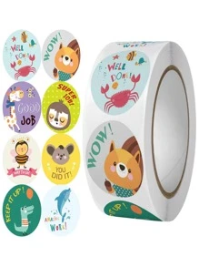 500pcs/roll Rewarding Cartoon Stickers For Diy Hand-drawn Cute Animal Sealing Decals - Multicolor - View 1