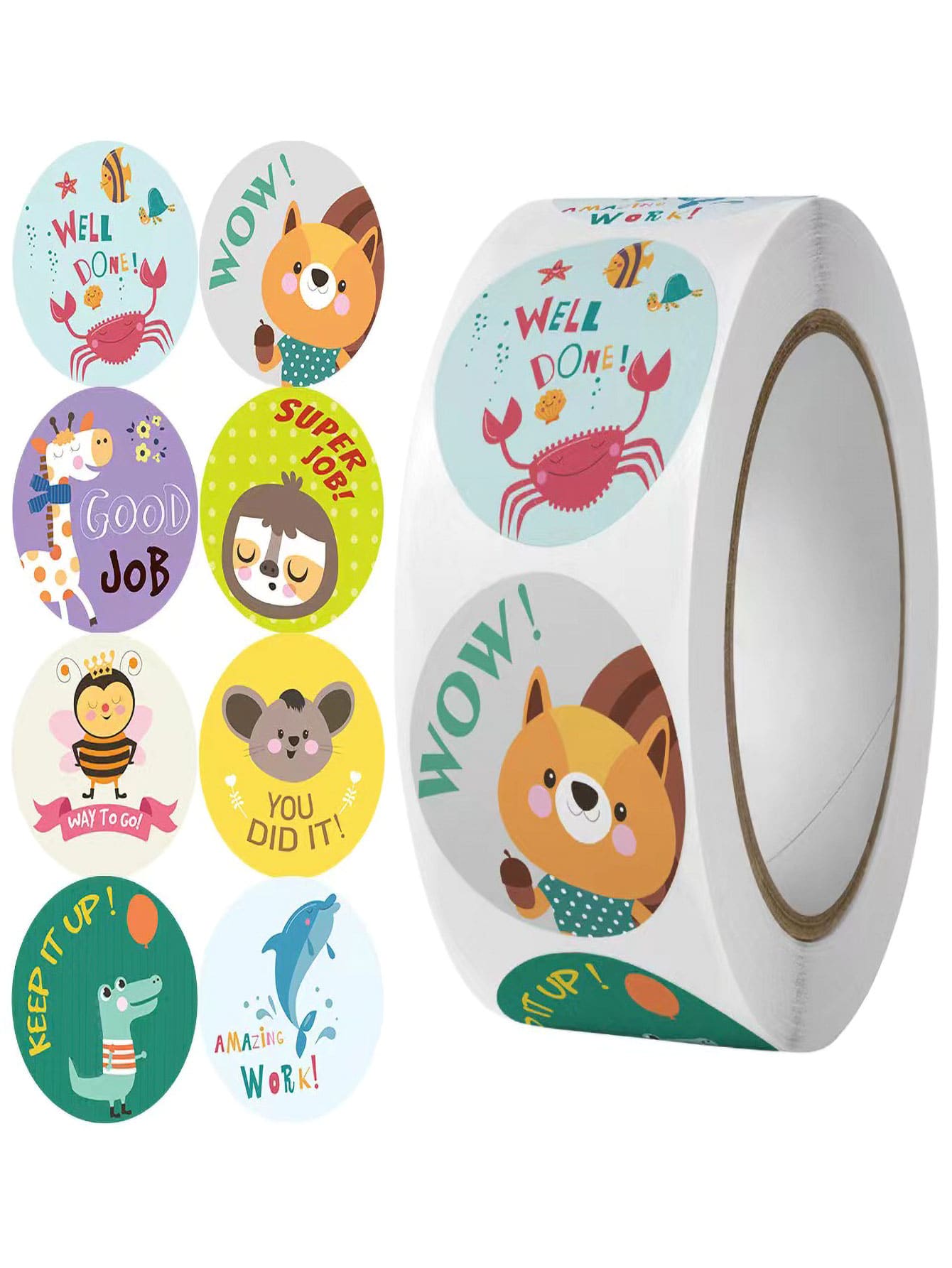 500pcs/roll Rewarding Cartoon Stickers For Diy Hand-drawn Cute Animal Sealing Decals - Multicolor - View 1