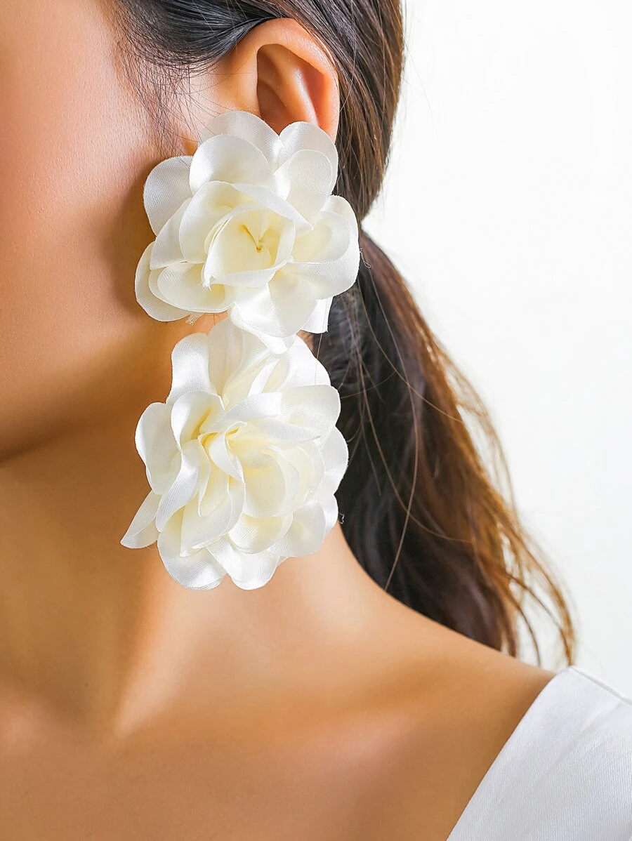 1 Pair Women Elegant Fashion Floral Fabric Attractive Earrings