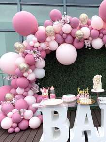 96件套玫瑰粉色乳胶气球拱门套装，适用于毕业典礼、生日、婚礼、周年纪念、庆典、派对装饰、圣诞节等场合。 - 玫紅色 - 查看 3