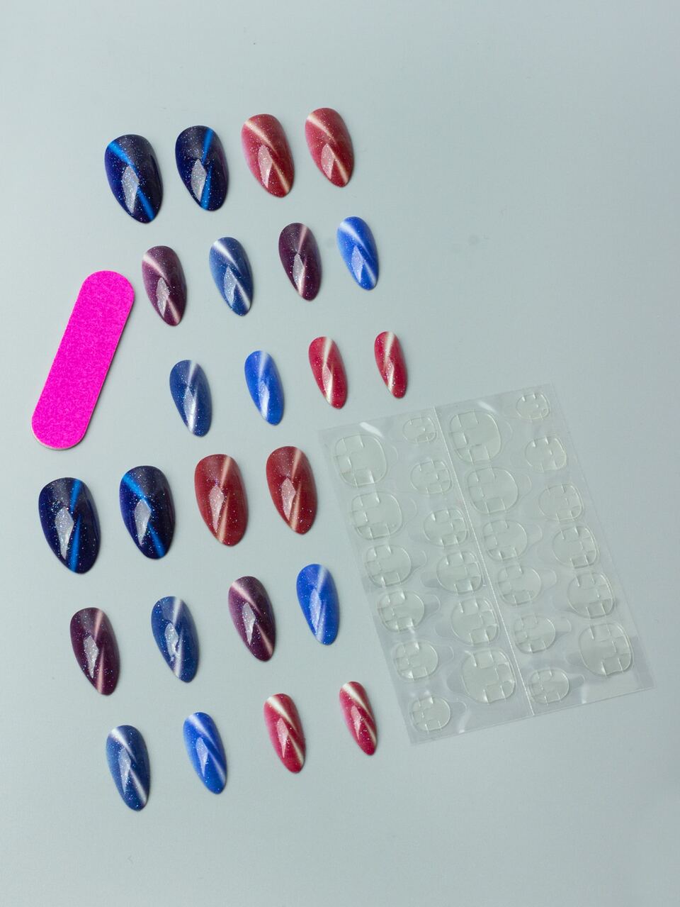 24pcs Cat Eye Effect Nail Wraps In Various Colors And 1pc Jelly Gel