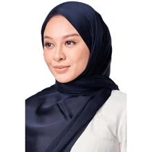 Khăn trùm đầu bằng vải satin mịn mới cho phụ nữ, khăn lụa hàng ngày dưới mũ - Màu xanh hải quân - Xem 3