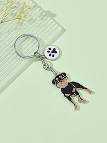 1入組金屬寵物杜賓犬羅威納犬鑰匙扣，男士汽車鑰匙吊墜，爪子印花吊墜，送給愛狗人士禮物 - 黑與白 - 查看 2