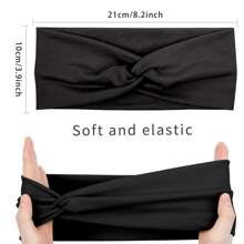 4入組 實色扭結彈性女士頭帶，適用於運動、瑜珈、戶外活動和休閒穿著 - 彩色 - 查看 6