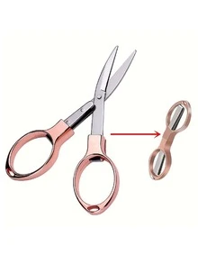 1pc Multi-Functional Retractable Stainless Steel Folding Scissors Mini Travel Portable Outdoor Scissors Cutting Tool - Rose Gold - View 5