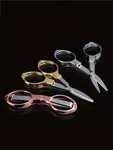 1pc Multi-Functional Retractable Stainless Steel Folding Scissors Mini Travel Portable Outdoor Scissors Cutting Tool - Rose Gold - View 4