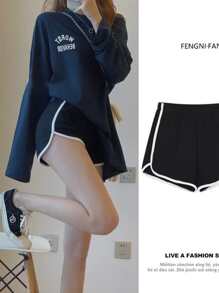 Pantalones cortos / Short deportivos para mujeres, sexy, fitness suelto para correr, hacer ejercicio, trotar, caminar etc. Estilo casual y deportivo short suelto comoda y suave. - Negro - Ver 3