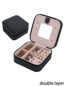 Solid Colour Make Up Bag Jewelry Storage Box Zipper Around - Black - View 10