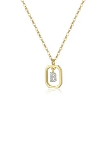 ANDYWEN 1 pieza Collar de moda plata de ley 925 26 letras - Dorado - Ver 2