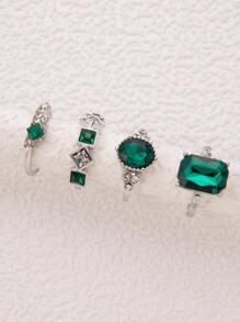 imoli 4pcs/set Minimalist Alloy & Rhinestone Geometric Ring Set, Women's Date Gift - Silver - View 6