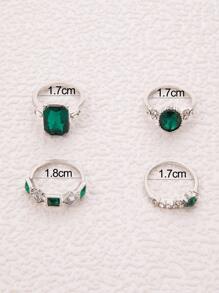 imoli 4pcs/set Minimalist Alloy & Rhinestone Geometric Ring Set, Women's Date Gift - Silver - View 10