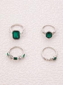 imoli 4pcs/set Minimalist Alloy & Rhinestone Geometric Ring Set, Women's Date Gift - Silver - View 7