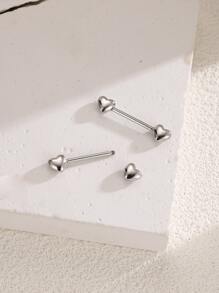 2pcs Fashionable Stainless Steel Straight Barbell Heart Shaped Nipple Piercing Jewelry Valentines