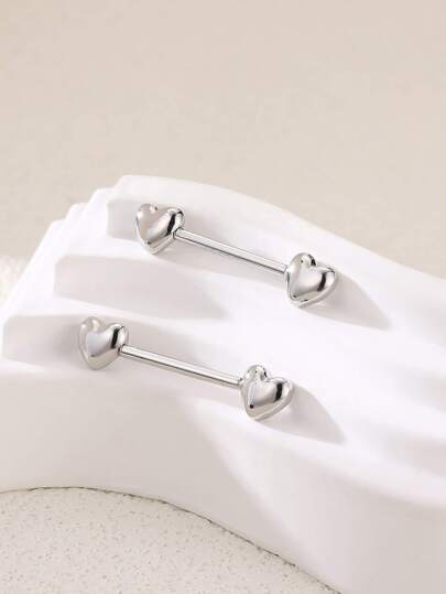 2 piezas de joyería de perforación en los pezones en forma de corazón de acero inoxidable recto a la moda, ideal para el Día de San Valentín