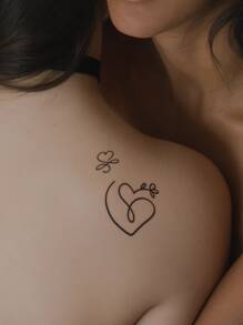 4套裝的黑色簡約風蝴蝶,花,和愛心圖案一次性紋身適用於手腕和小身體 - 黑色 - 查看 5