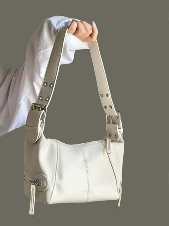Zipper Decor Solid Color Fashion Shoulder Bag