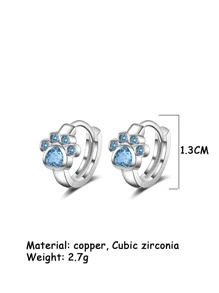 1雙貓爪印花裝飾藍色的方晶鋯石耳朵夾圓耳環