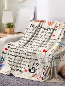 1pc High Definition Digital Printing Flannel Blanket Features Hand Shadow Envelope Elements & Words From Mother To Daughter Suitable For Noon Nap Or Air-conditioner Cover, Ultra Soft - 彩色 - 查看 2