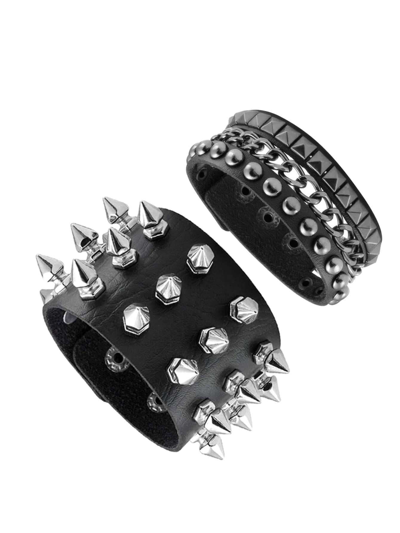 Spike Rivets Cuff Bangle, Goth Black Leather Bracelet, 80s Punk Rock ...