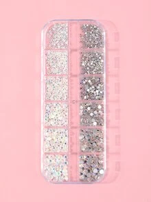 12格长盒装水钻星空图案+裸钻AB彩钻美甲装饰，约1200颗美甲贴片 - 彩色 - 查看 4