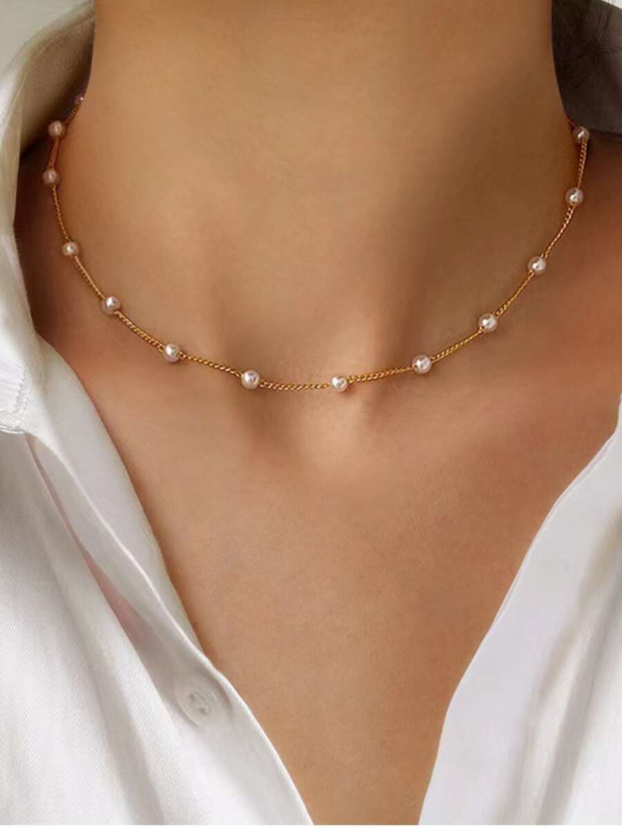 Women's Faux Pearl Pendant Necklace, Lightweight Luxurious Elegant Choker Necklace, Necklace, Faux Pearl Necklace Valentine's Day Accessories