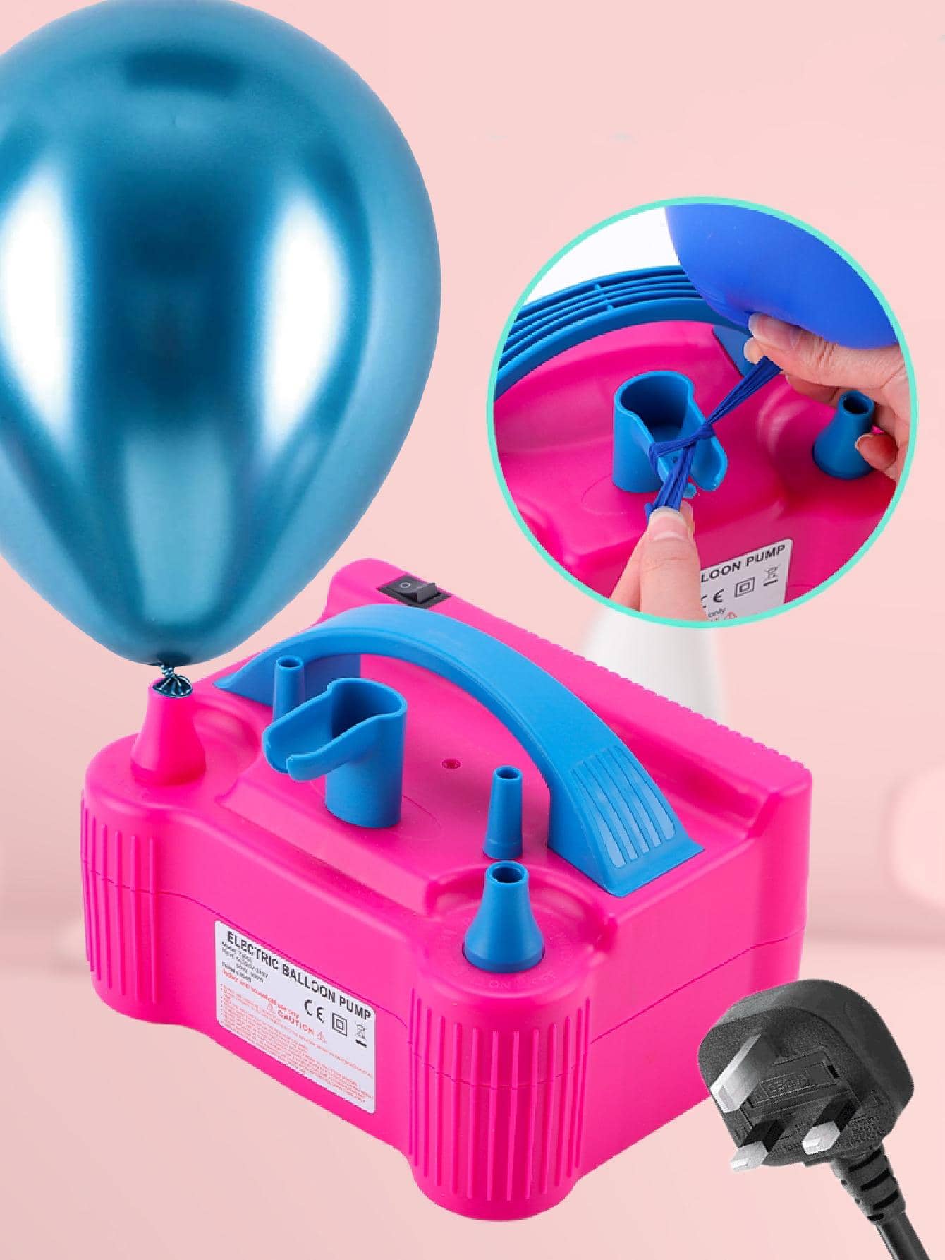 BOMBA ELECTRICA PARA INFLAR GLOBOS DOBLE VALVULA Inflador de Globos 110V - Rosa - Ver 1