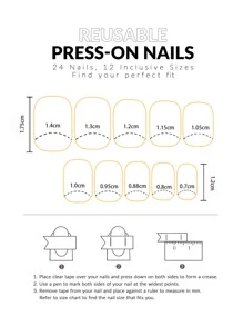 24 piezas Uñas falsas corto forma cuadrada estilo francés usable Manicura para tener una cita con moda - Multicolor - Ver 4