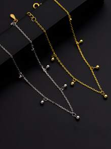 ELSEDES 1pc Simple And Luxurious S925 Silver Multi-Bead Combination Shiny Anklet, Highlighting Fashion Charm, High-Quality Jewelry, Suitable For Women's Daily And Summer Wear - Yellow Gold - View 5