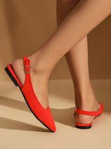 2024 Spring & Summer New French Style Low Heel Closed Toe Sandals, Thick Heel Pointed Toe High Heels For Elegant Lady - Red - View 5