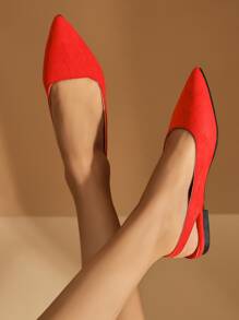 2024 Spring & Summer New French Style Low Heel Closed Toe Sandals, Thick Heel Pointed Toe High Heels For Elegant Lady - Red - View 1