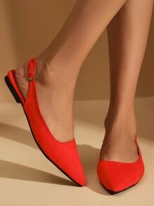 2024 Spring & Summer New French Style Low Heel Closed Toe Sandals, Thick Heel Pointed Toe High Heels For Elegant Lady - Red - View 2