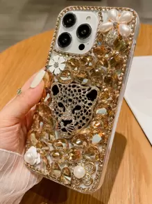 全新高品质时尚简约手工全钻豹头 TPU 防震手机壳保护套适用于 iPhone11/12/13/14/15/16/17 PROMAX - 香檳色 - 查看 3